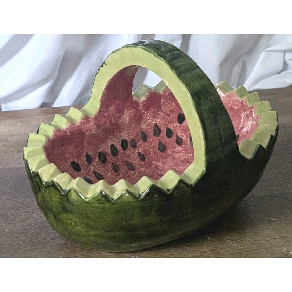 Vintage Handpainted Ceramic Watermelon Serving Bowl 11” - *Read*